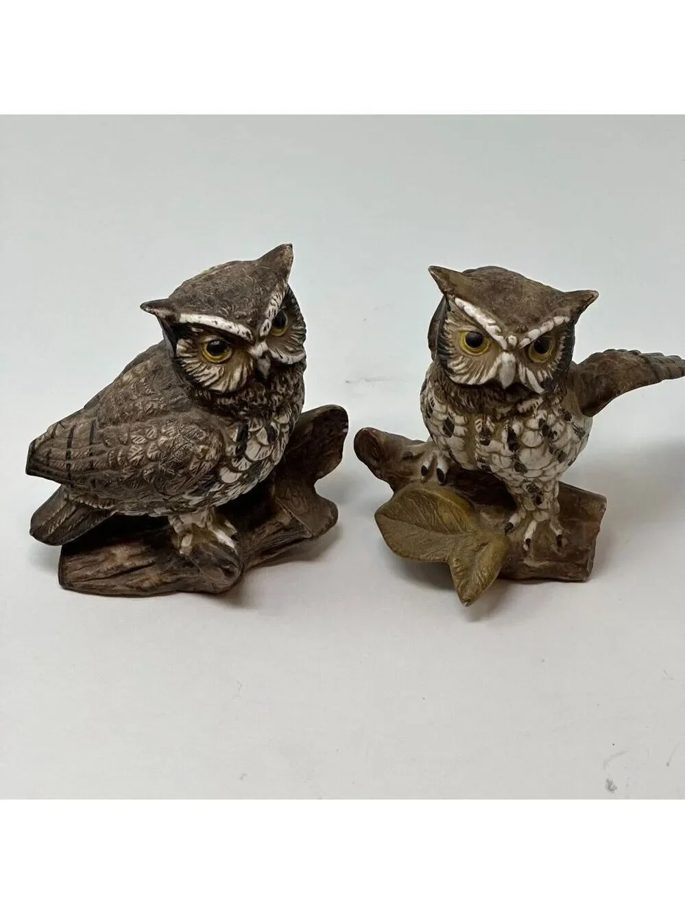 Homco Barn Owl Figurines Set 70s MCM Ceramic Brown Woodland Decor 1114 Vintage 2